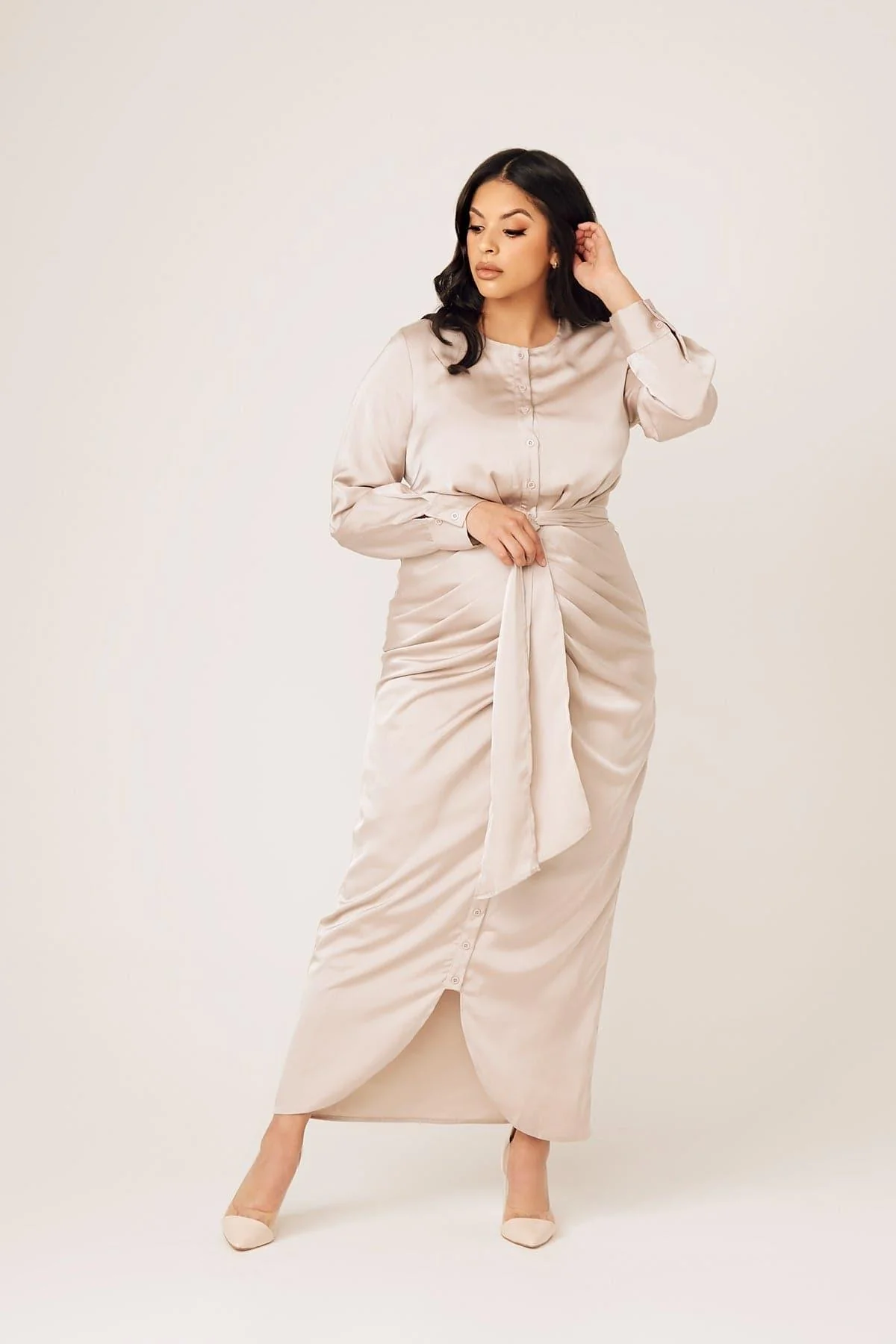 Thalia Ruched Tie Maxi Dress- Sahara - Image 4