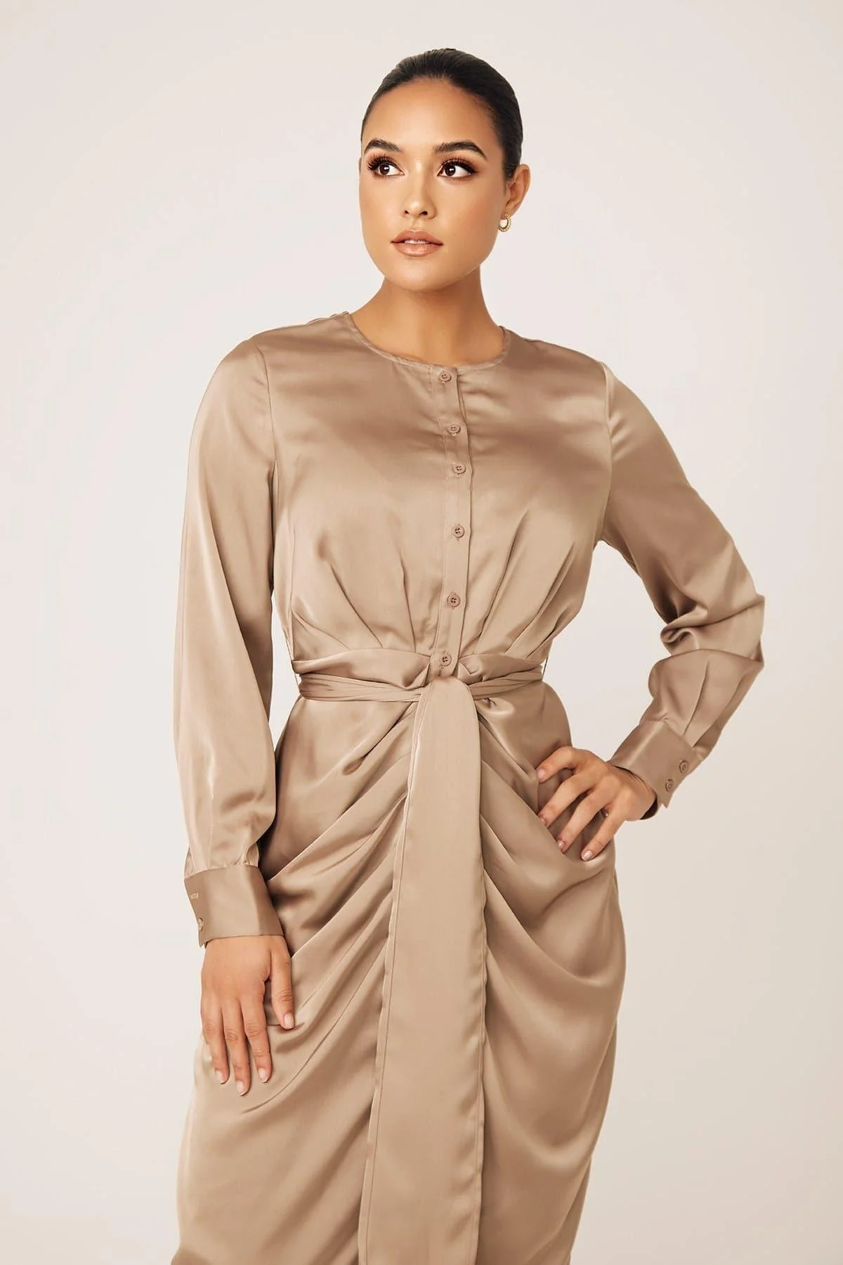 Thalia Ruched Tie Maxi Dress-  Sand Dune - Image 3