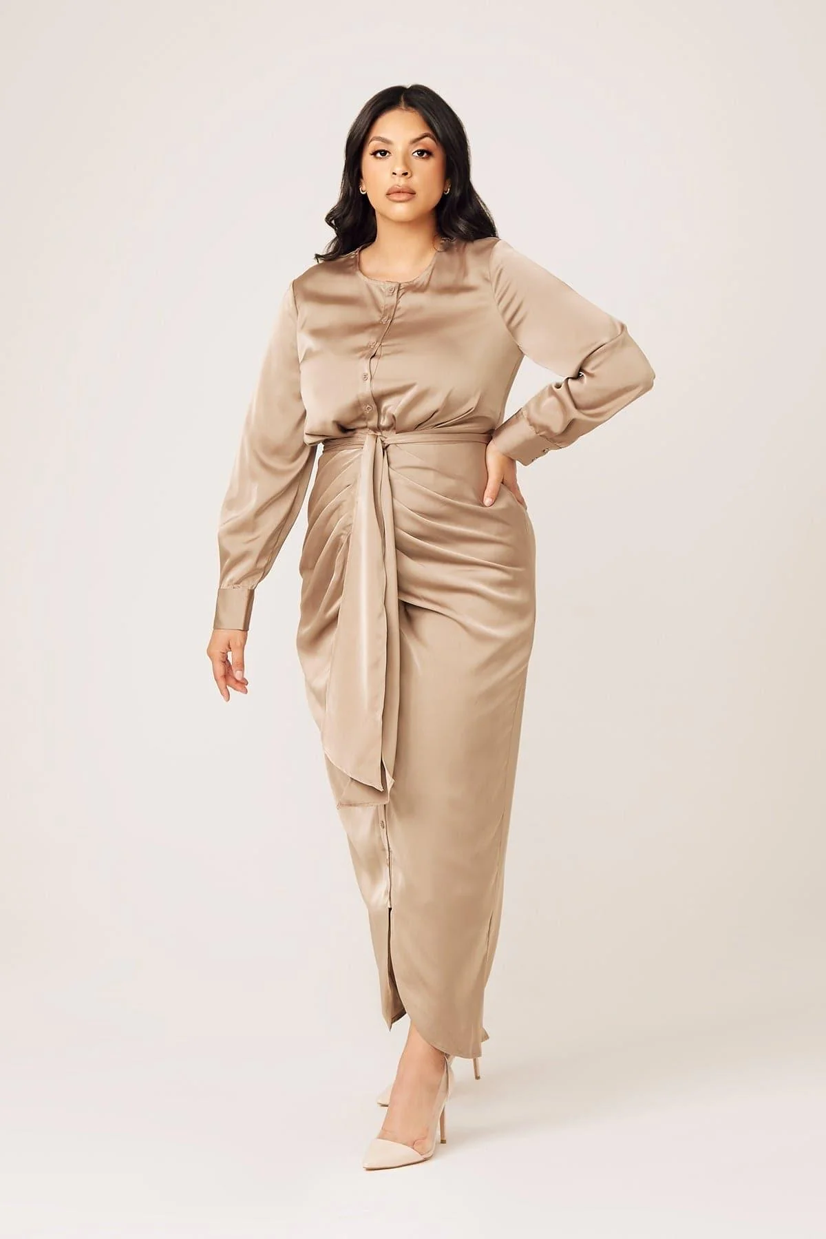 Thalia Ruched Tie Maxi Dress-  Sand Dune - Image 9