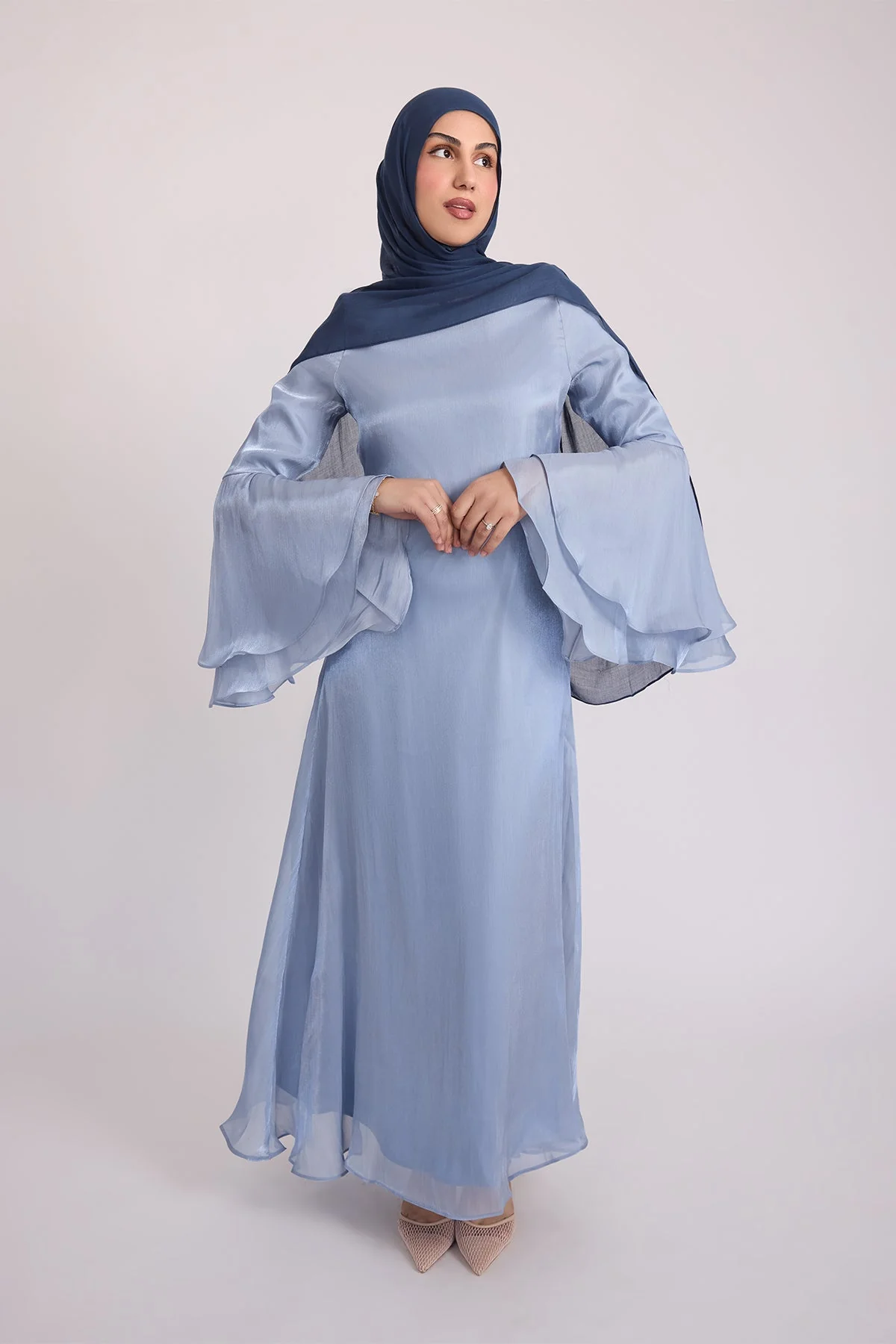 Vivienne Large Ruffle Sleeve Dress - Sea - Image 2
