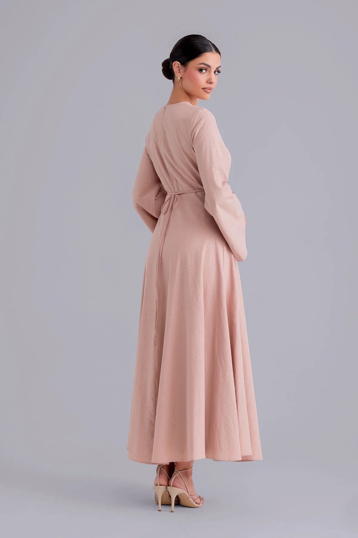 Yasamine Long Sleeve Linen Dress - Petal Pink - Image 5