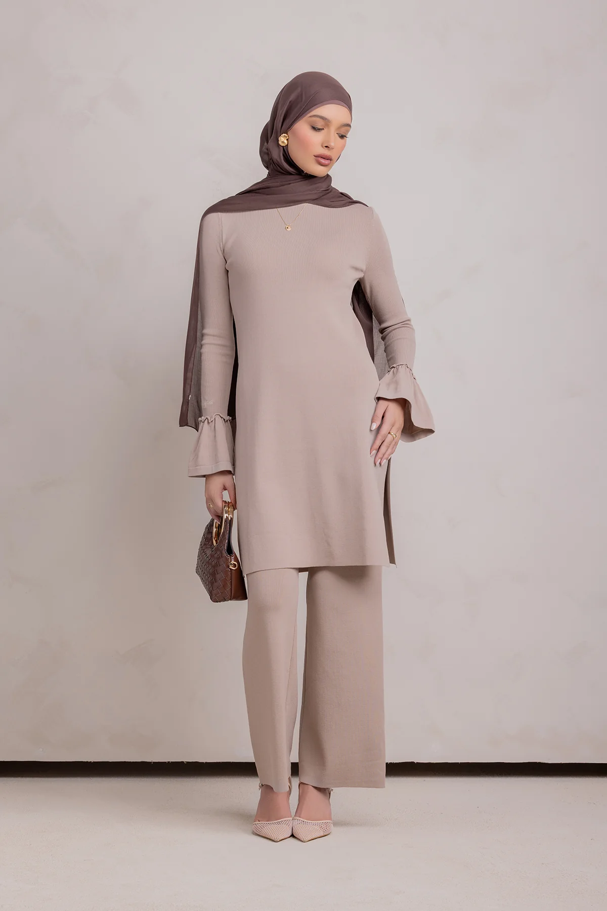 Yusra Knit Pant- Taupe - Image 3