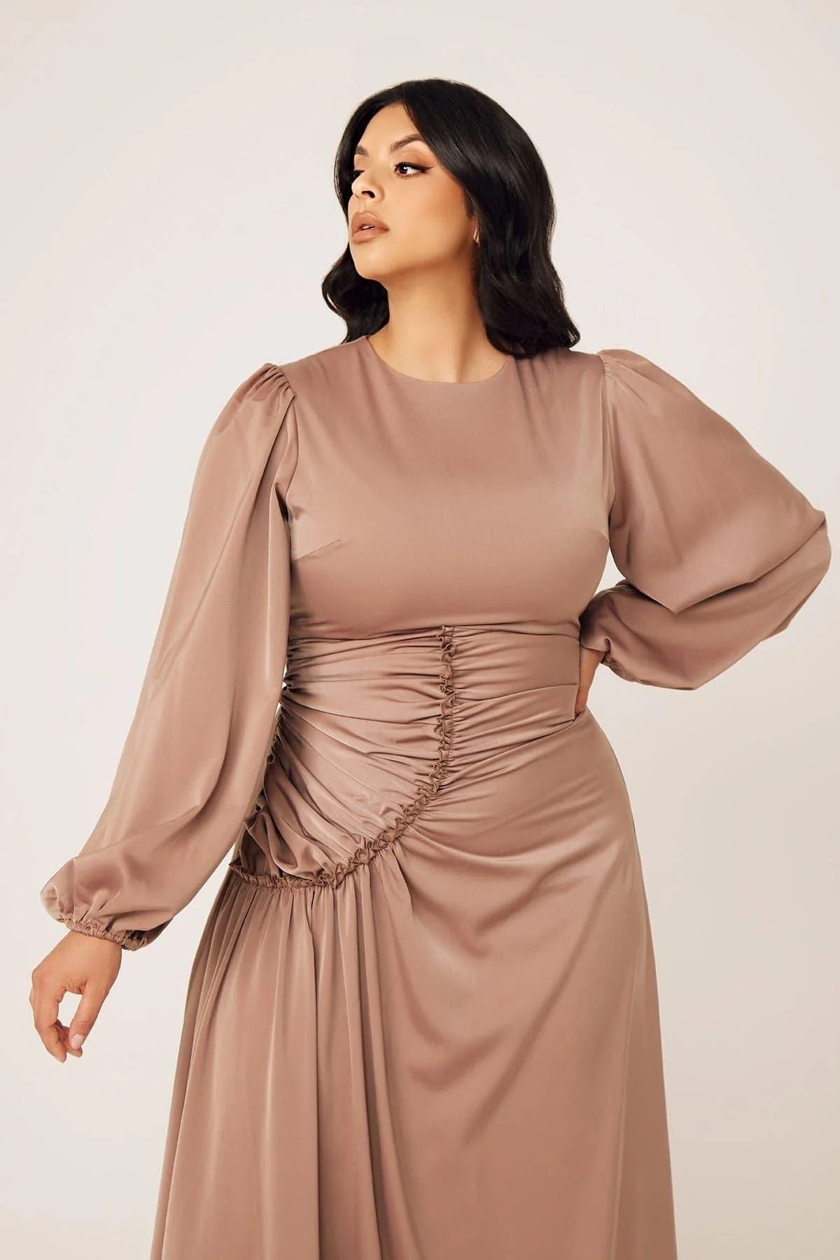 Yvonne Ruched Maxi Dress- Sand - Image 10