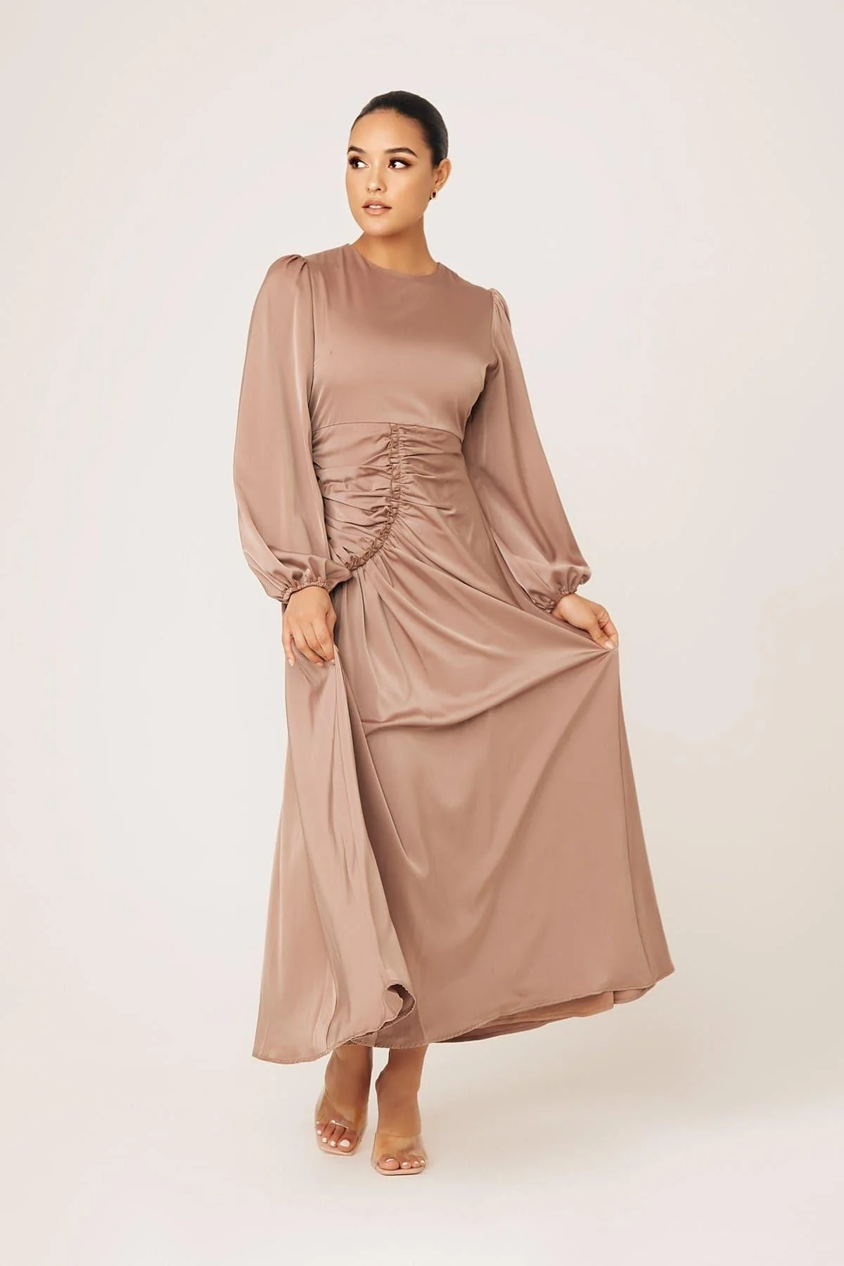 Yvonne Ruched Maxi Dress- Sand - Image 14