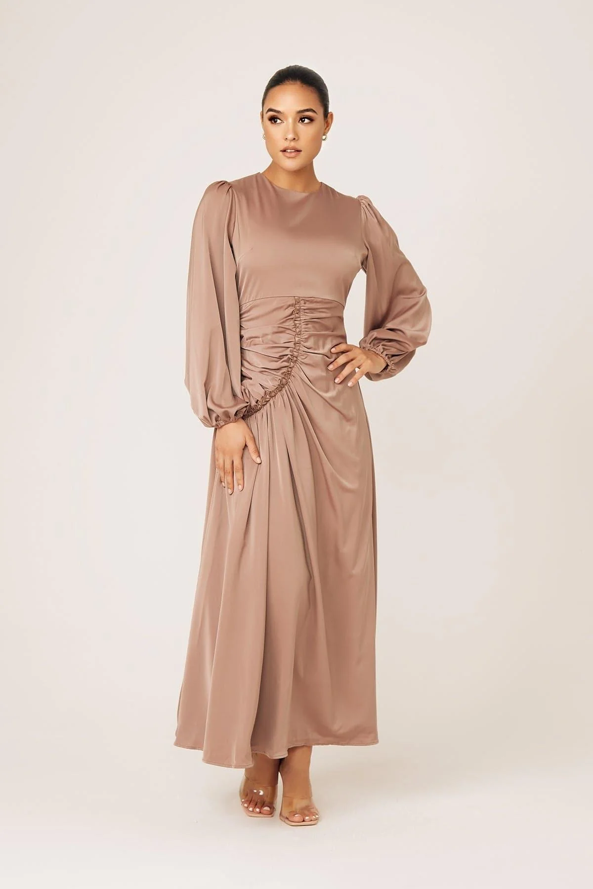 Yvonne Ruched Maxi Dress- Sand - Image 15