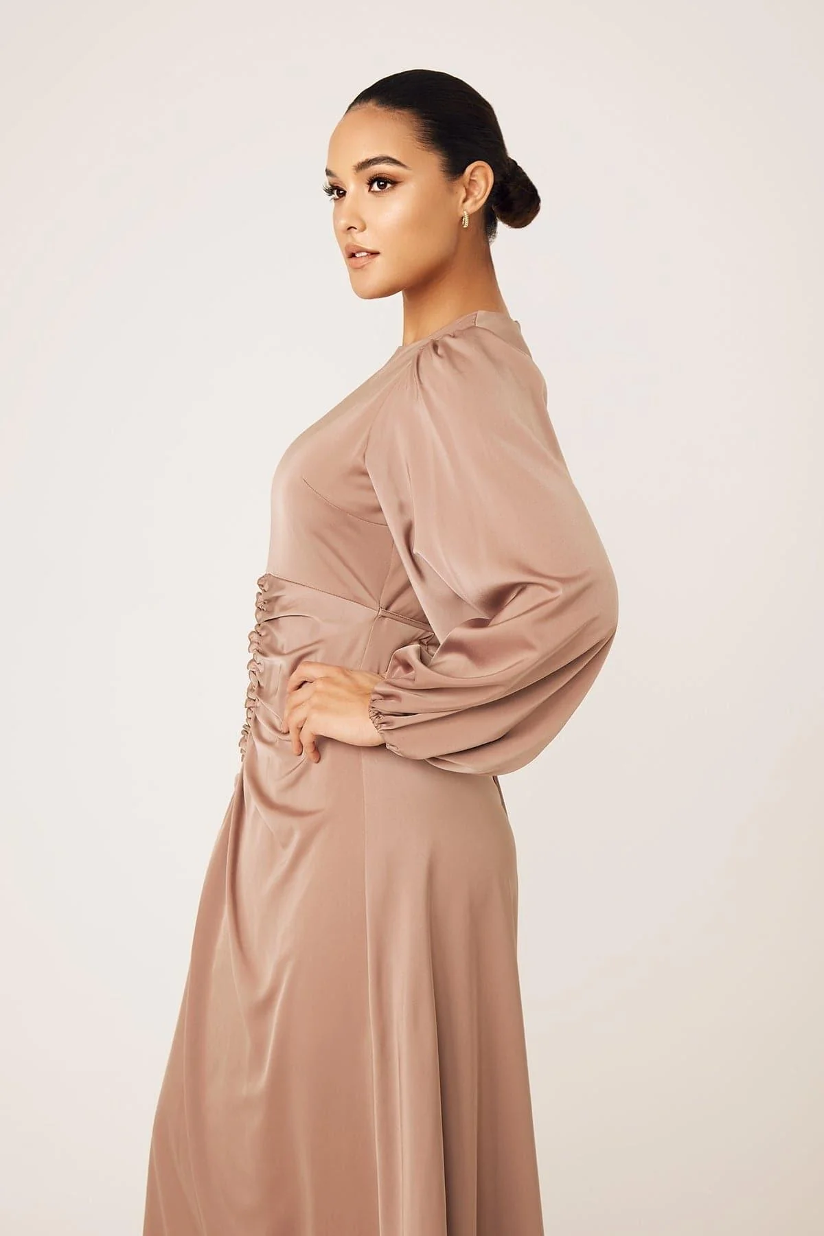 Yvonne Ruched Maxi Dress- Sand - Image 18