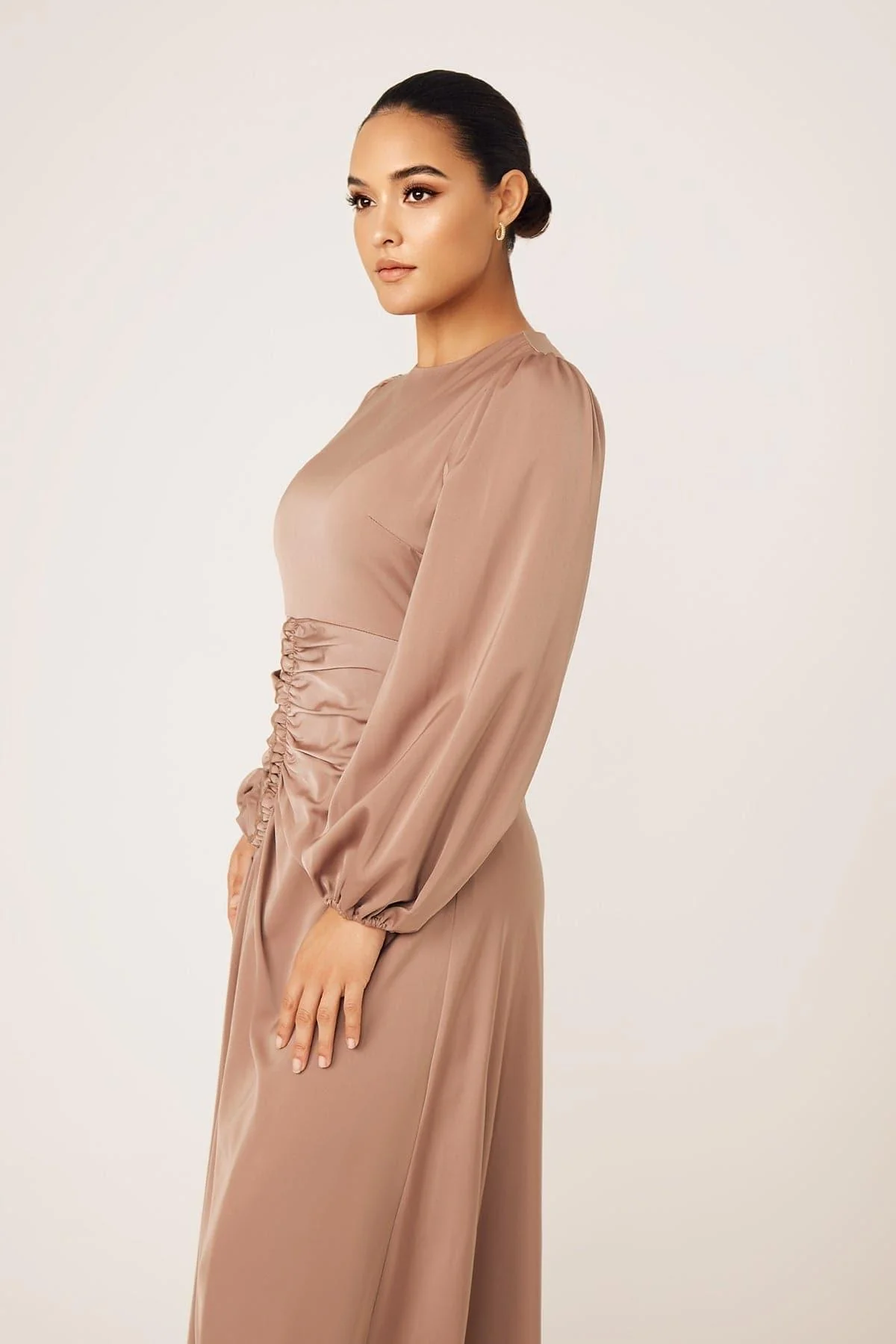 Yvonne Ruched Maxi Dress- Sand - Image 19