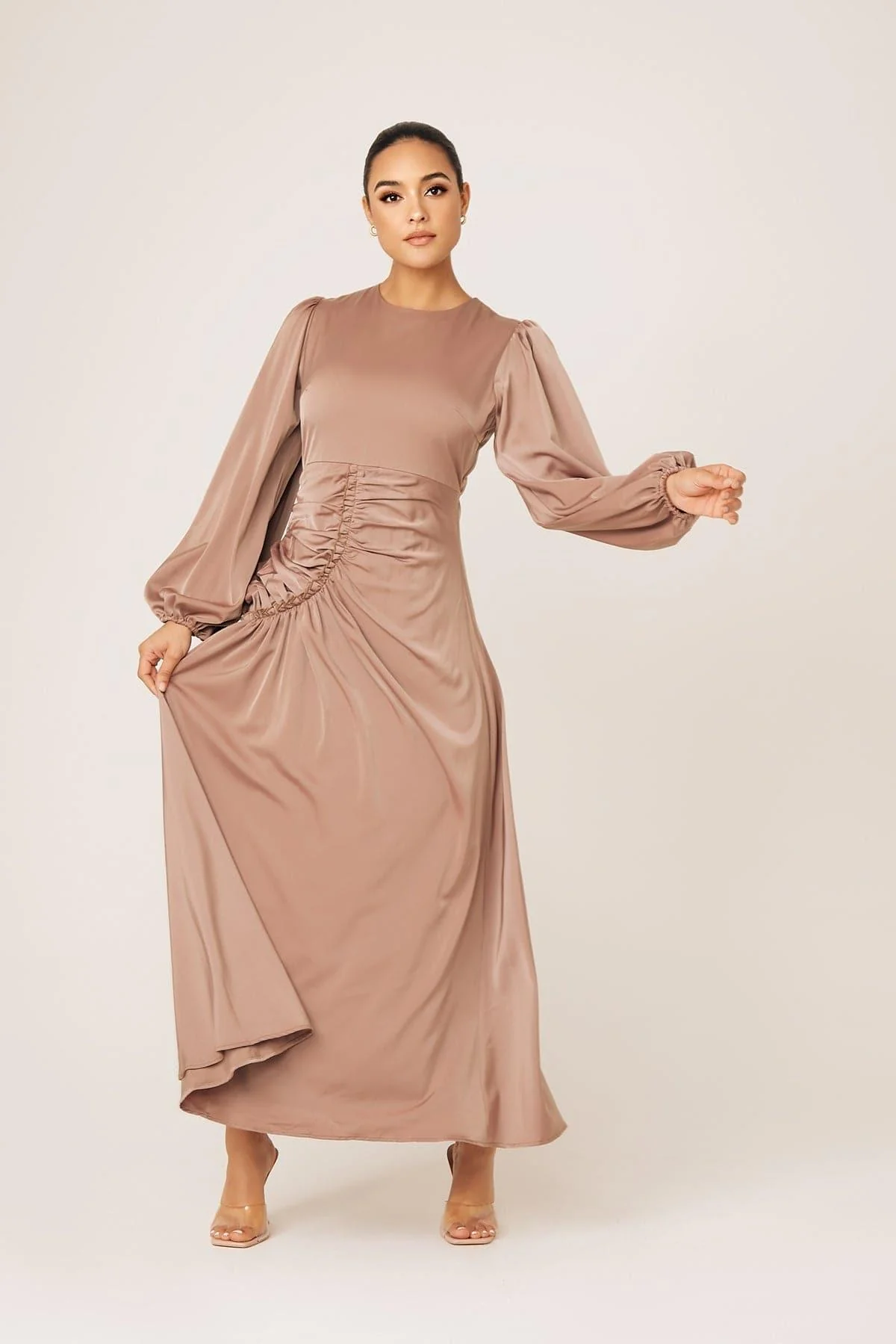 Yvonne Ruched Maxi Dress- Sand - Image 2