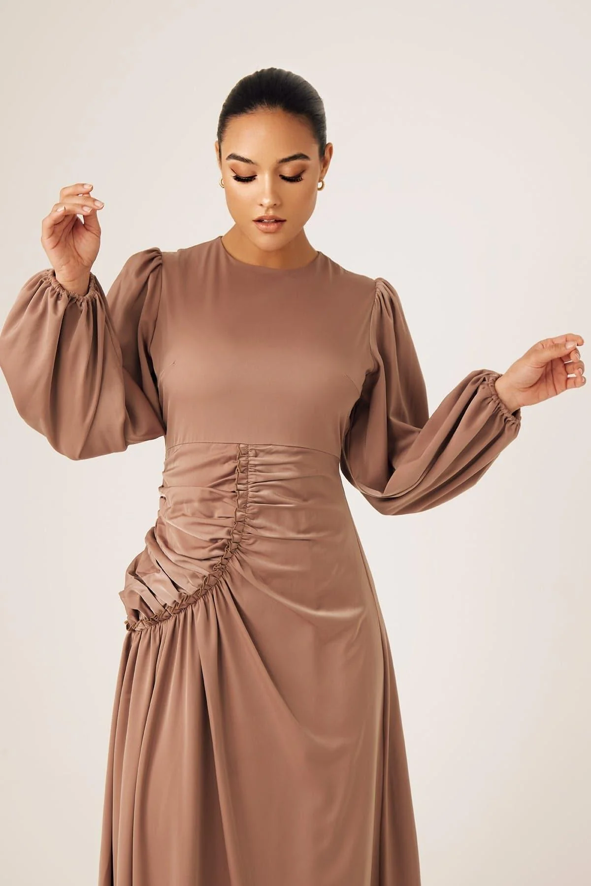 Yvonne Ruched Maxi Dress- Sand - Image 3