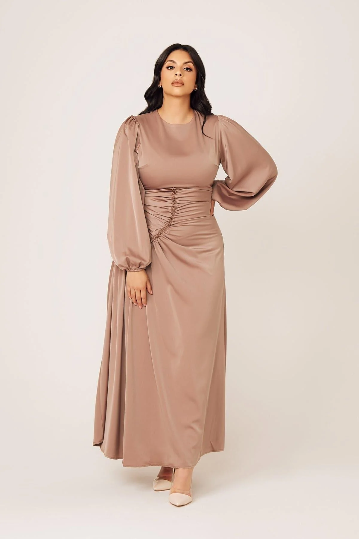 Yvonne Ruched Maxi Dress- Sand - Image 4