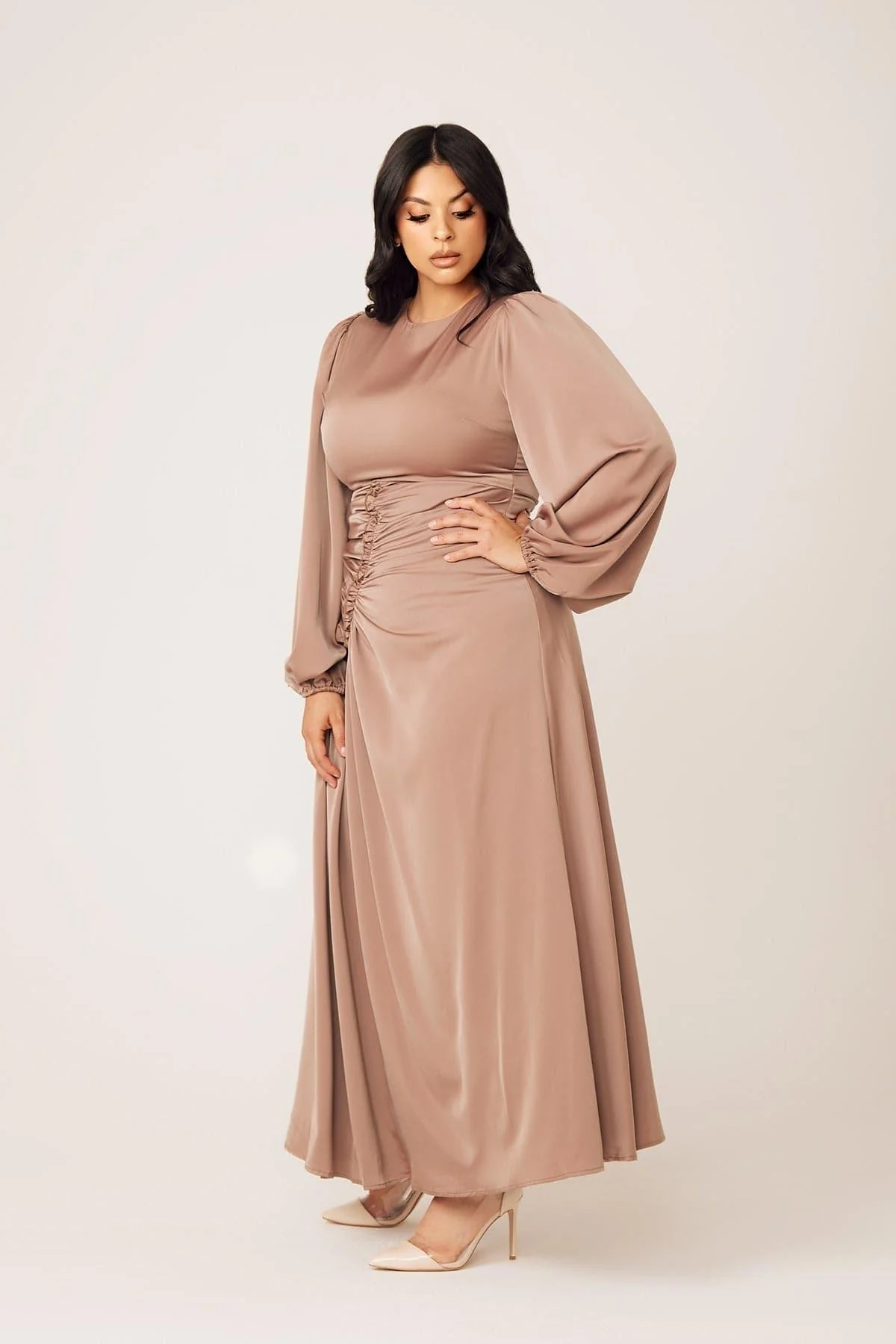 Yvonne Ruched Maxi Dress- Sand - Image 5