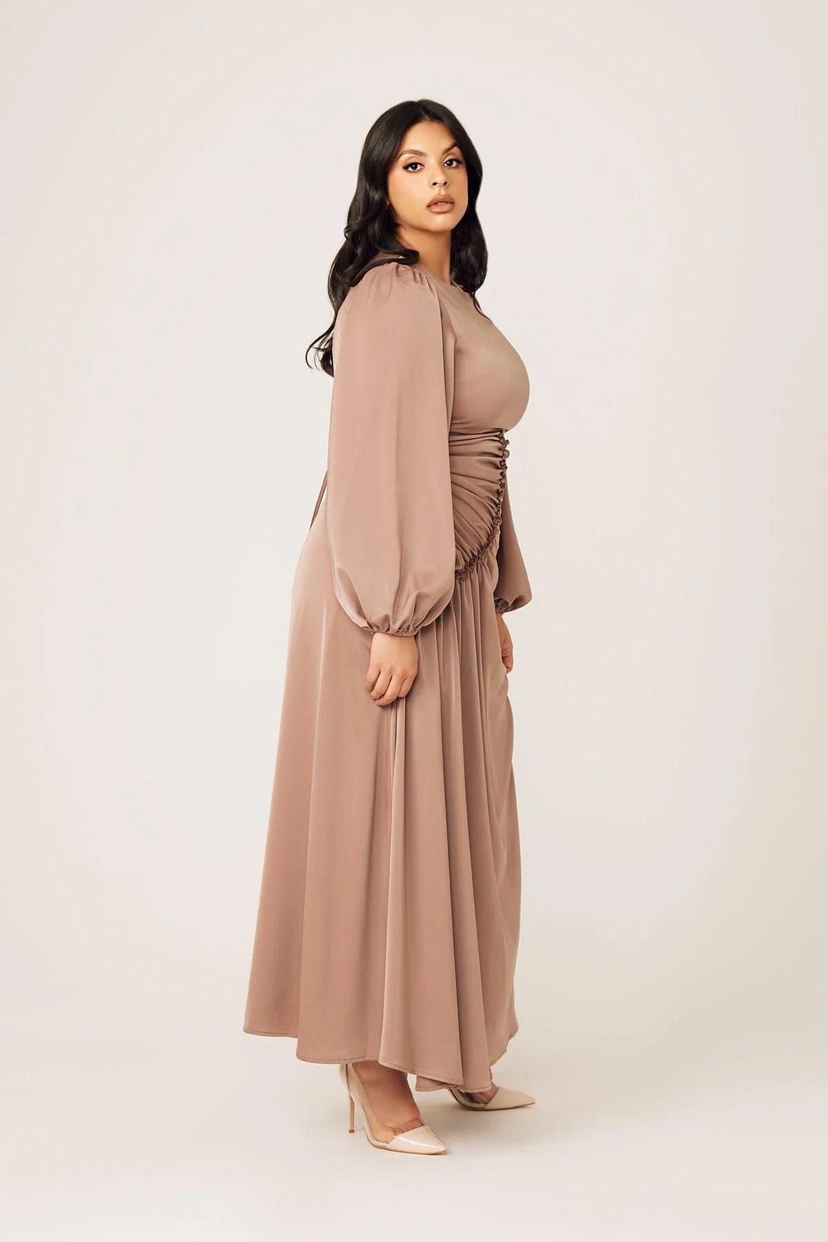 Yvonne Ruched Maxi Dress- Sand - Image 6
