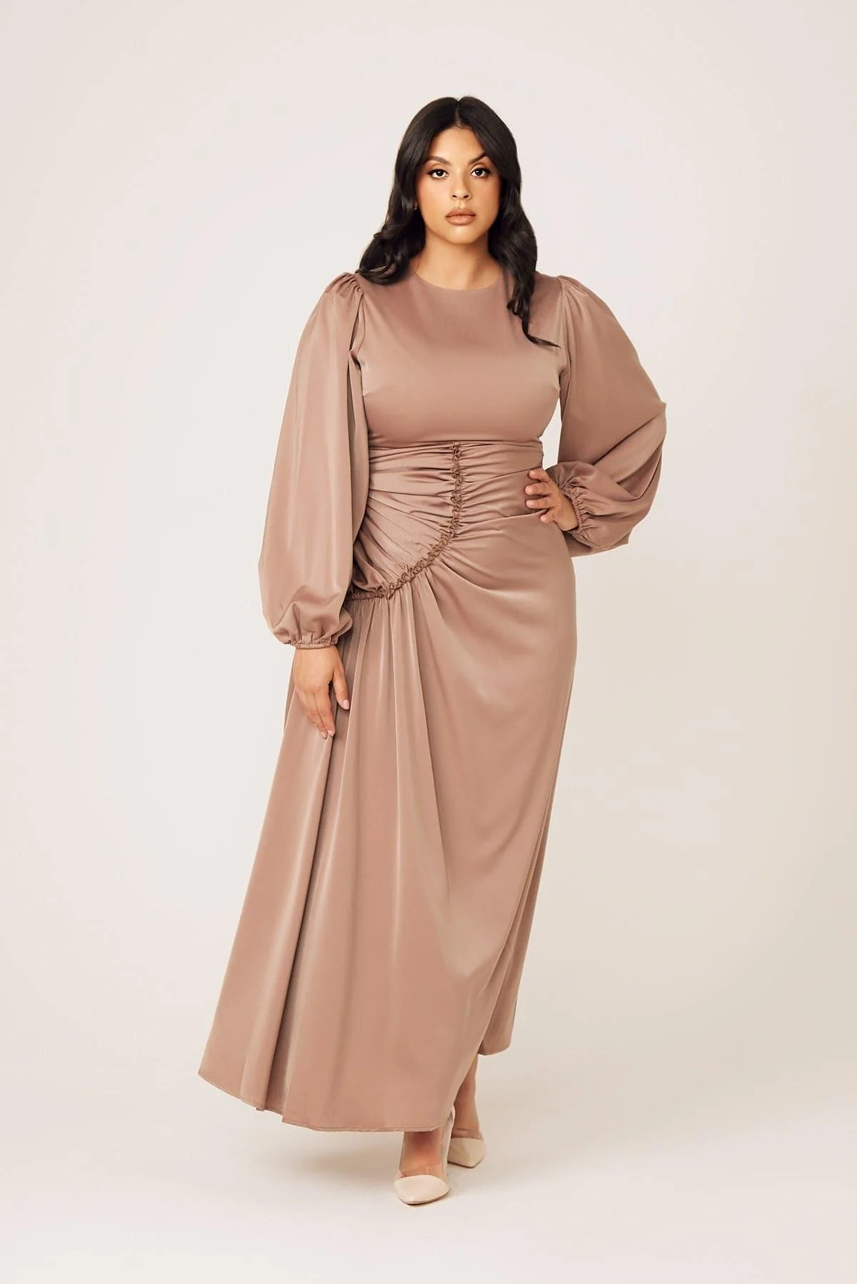Yvonne Ruched Maxi Dress- Sand - Image 7