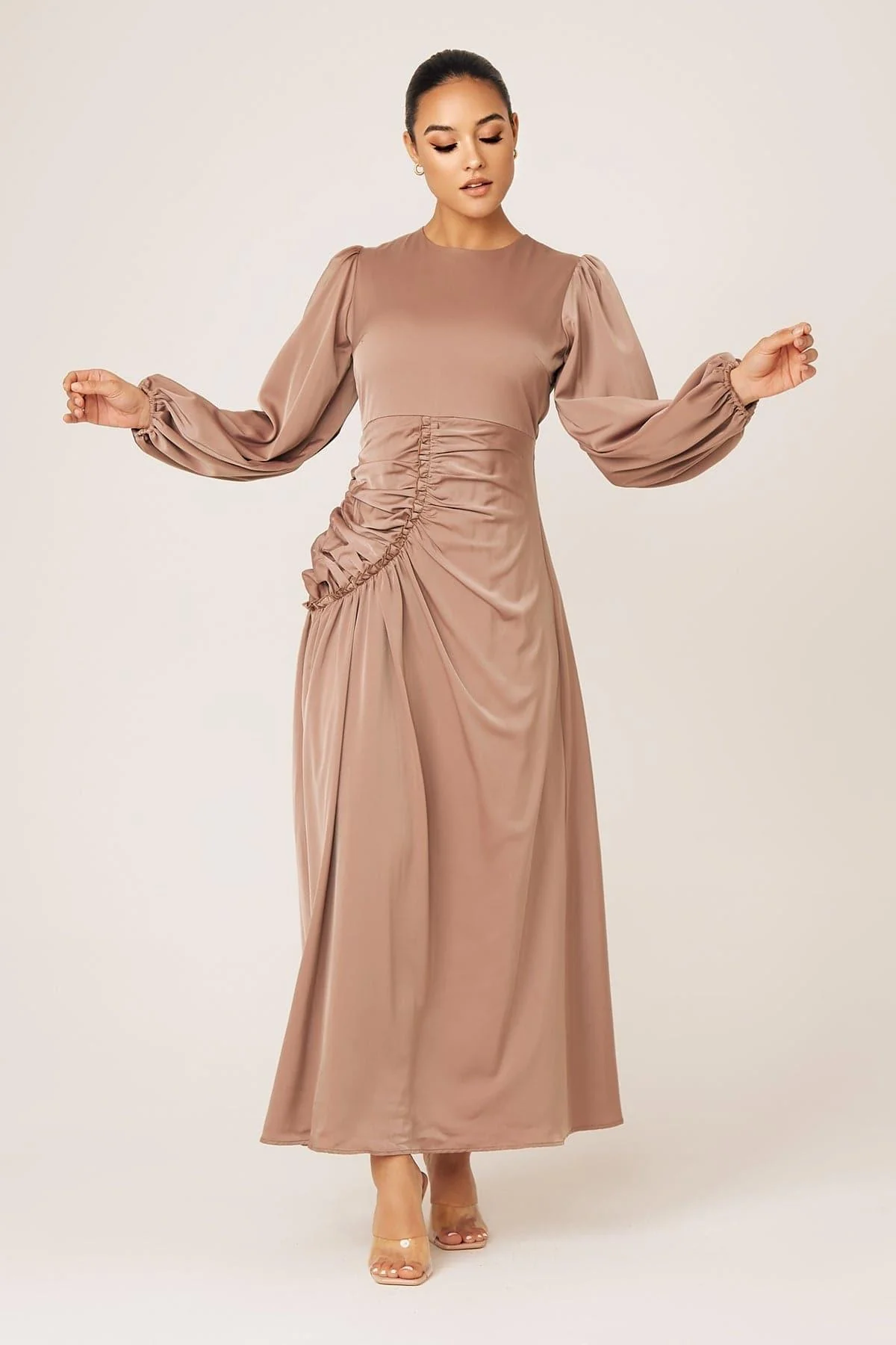 Yvonne Ruched Maxi Dress- Sand - Image 8