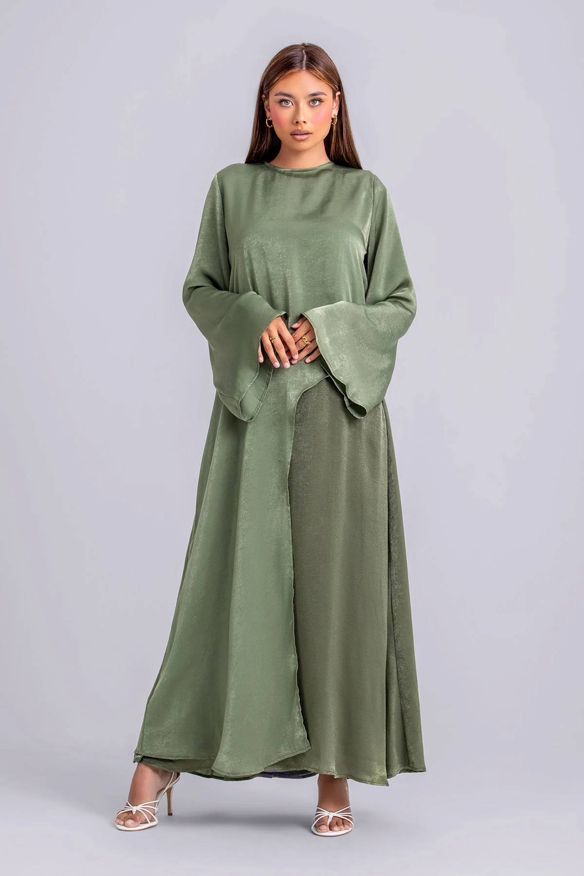 Zahra Two Piece Abaya Set- Forest Green - Image 3