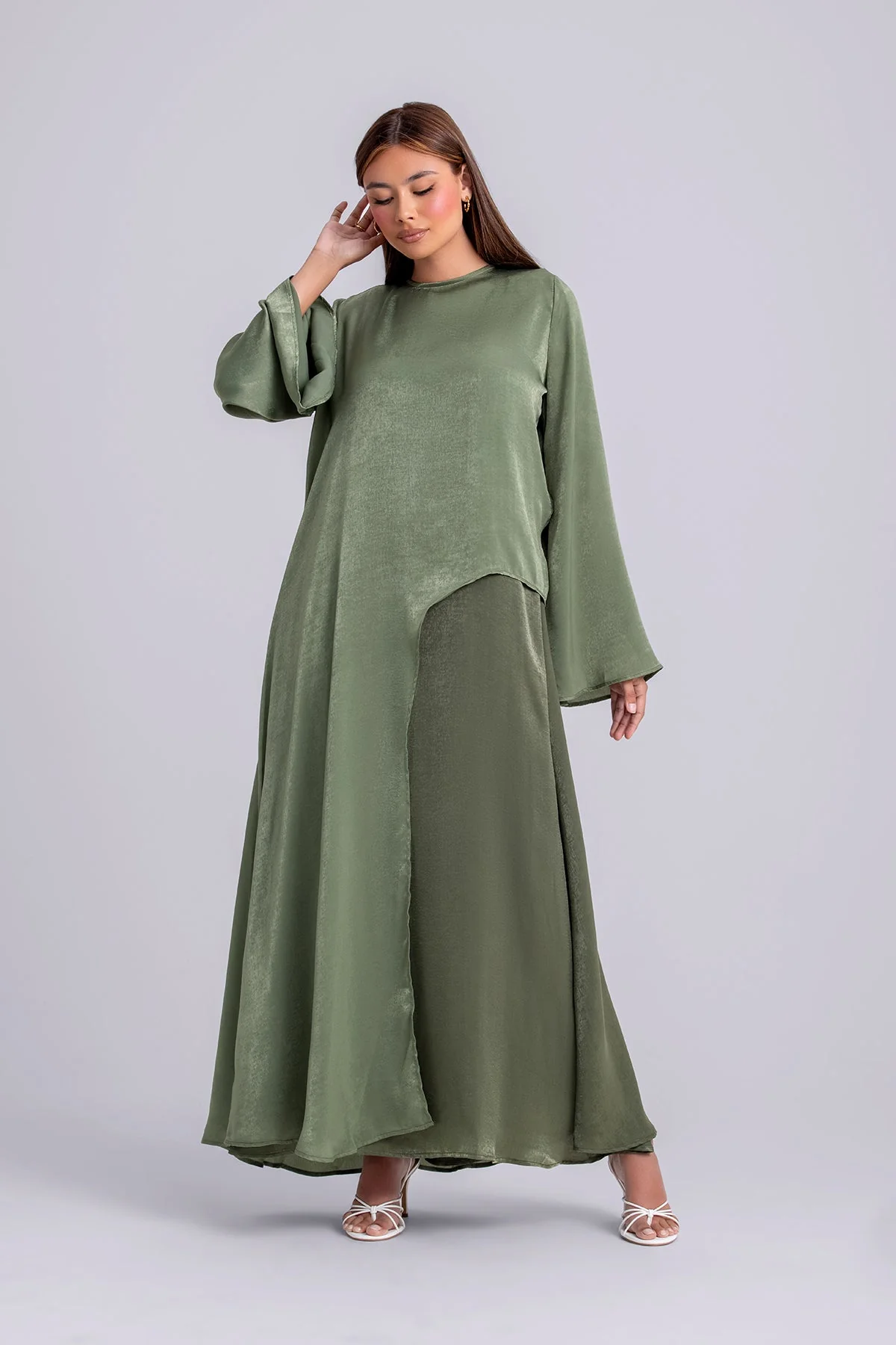 Zahra Two Piece Abaya Set- Forest Green - Image 4