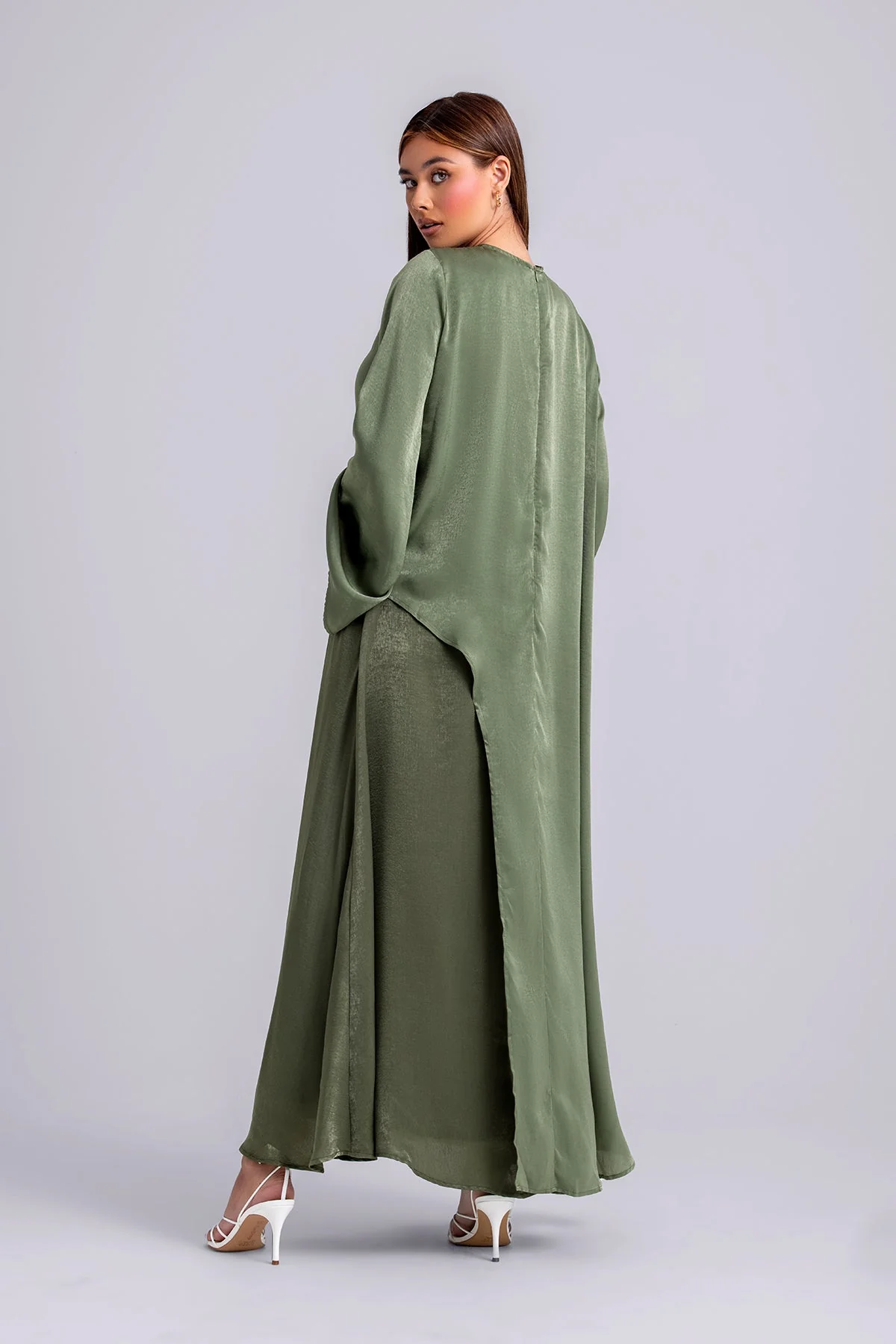 Zahra Two Piece Abaya Set- Forest Green - Image 6