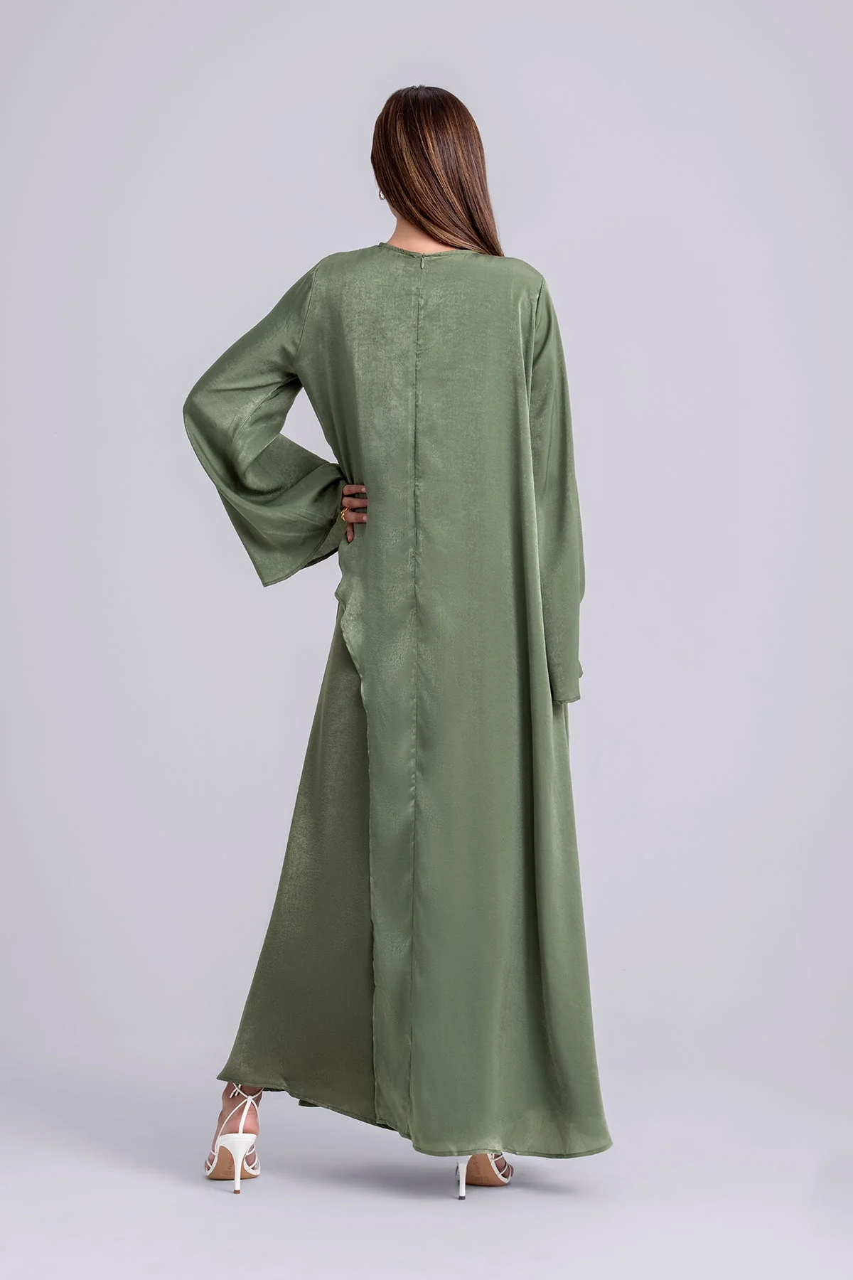 Zahra Two Piece Abaya Set- Forest Green - Image 7