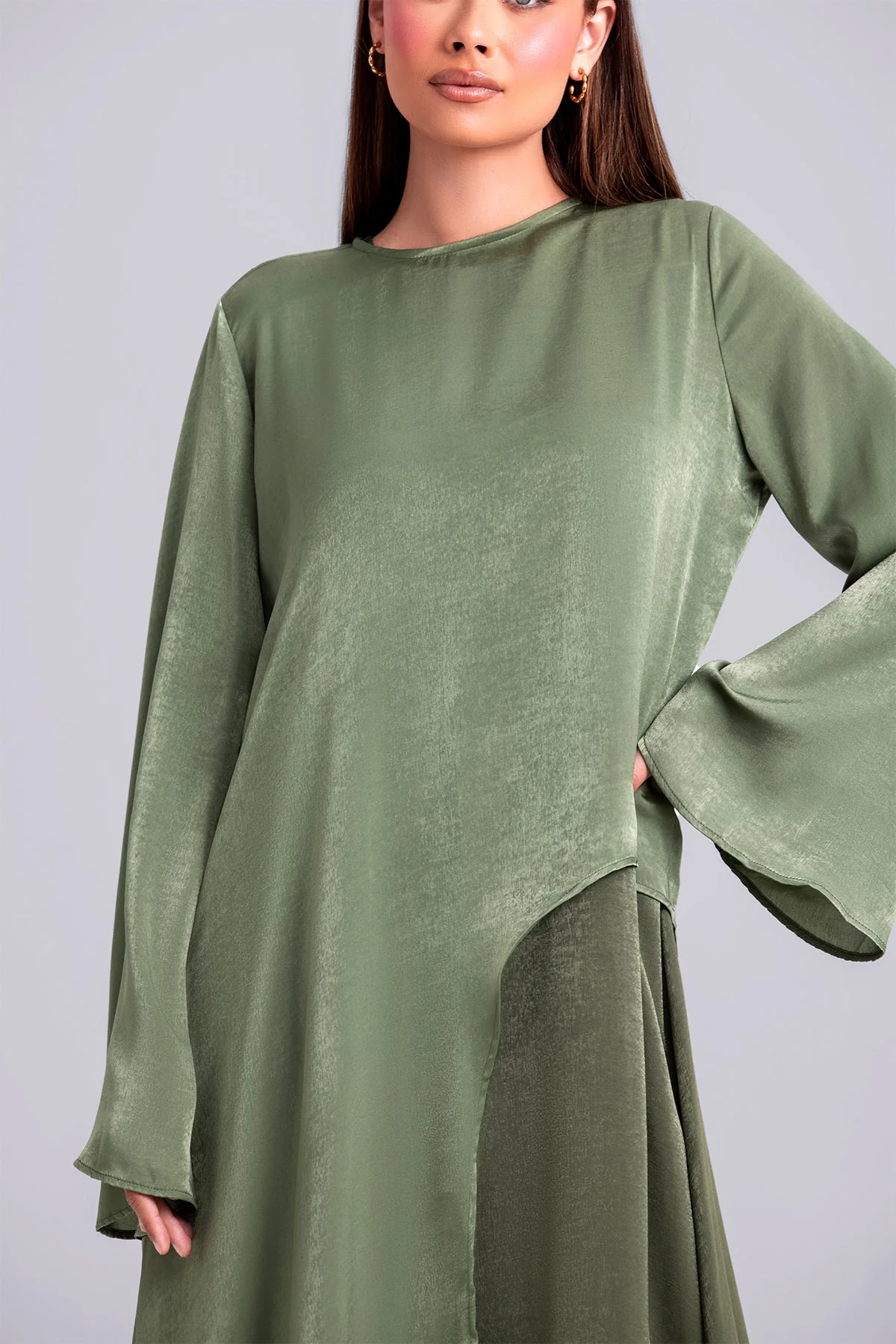 Zahra Two Piece Abaya Set- Forest Green - Image 8