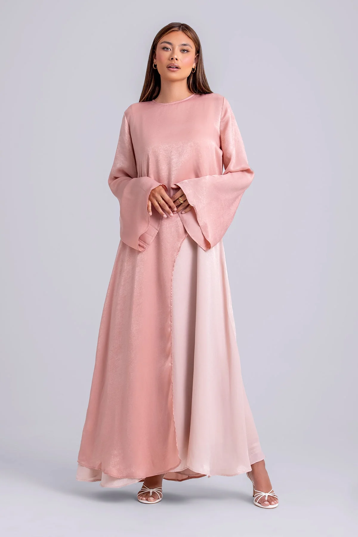 Zahra Two Piece Abaya Set- Think Pink - Image 3